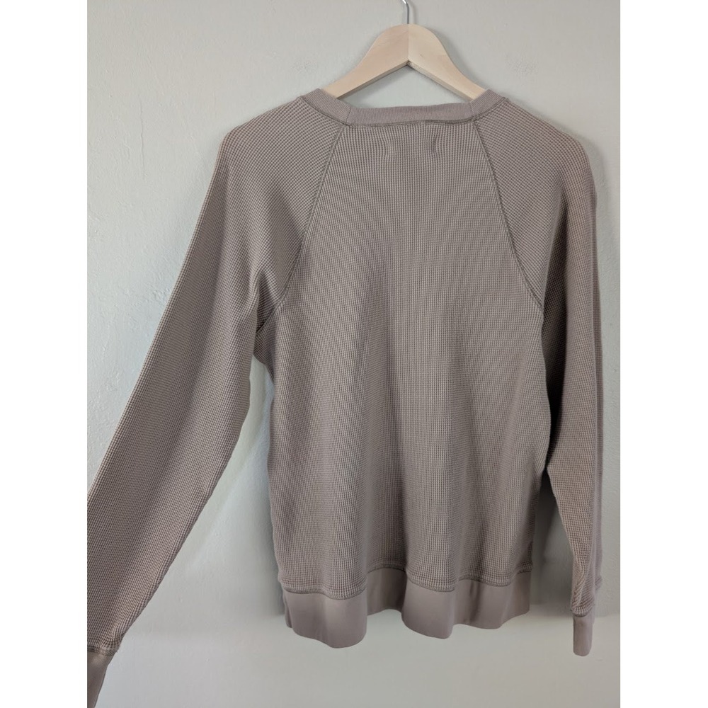 Everlane Organic Cotton Waffle Knit Long Sleeve Crew Neck Top Beige Lounge Cozy‎ - Picture 7 of 8